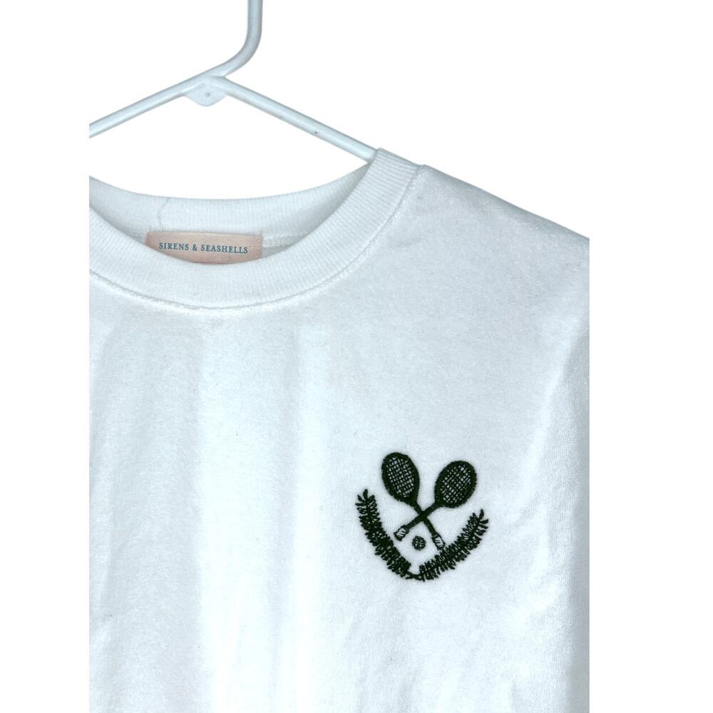 S Terry Crewneck Pullover Sweatshirt Top Tennis Country Club Crest Old Money - Picture 3 of 6